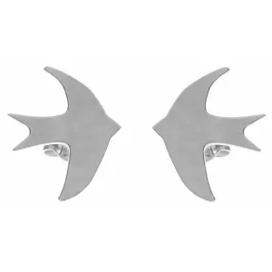 Delikatne rodowane srebrne gładkie kolczyki celebrytka jaskółki ptaki swallows srebro 925