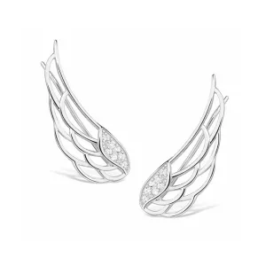 Eleganckie rodowane srebrne kolczyki nausznice skrzydła skrzydełka z cyrkoniami srebro 925