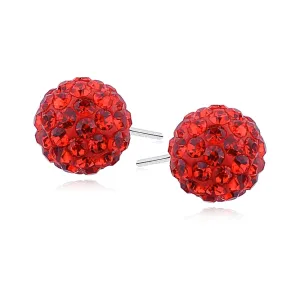 Kolczyki kulki jasno czerwone kryształki Swarovski 10mm shamballa discoball srebro 925
