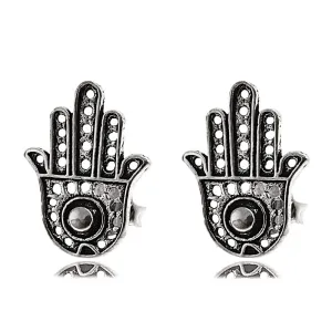 Delikatne oksydowane srebrne kolczyki celebrytki dłoń fatimy ręka talizman amulet srebro 925