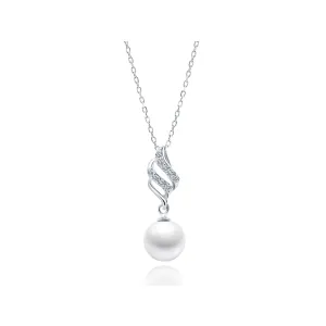 Rodowany srebrny naszyjnik gwiazd celebrytka perła perełka biała cyrkonia srebro 925