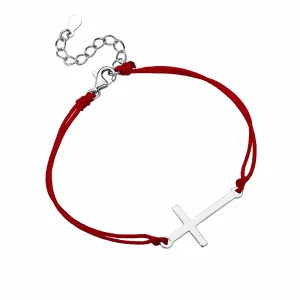 Bransoletka szczęścia celebrytka krzyżyk krzyż cross bawełna srebro 925 Bransoletka szczęścia celebrytka krzyżyk krzyż cross bawełna srebro 925