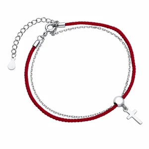 Bransoletka szczęścia celebrytka krzyżyk krzyż cross bawełna srebro 925 Bransoletka szczęścia celebrytka krzyżyk krzyż cross bawełna srebro 925