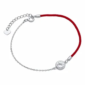 Bransoletka szczęścia celebrytka kółko circle ring bawełna cyrkonie srebro 925 Bransoletka szczęścia celebrytka kółko circle ring bawełna cyrkonie srebro 925