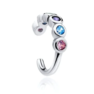 Delikatna rodowana srebrna nausznica kolczyk na małżowinę ear cuff kolorowe cyrkonie srebro 925 Delikatna rodowana srebrna nausznica kolczyk na małżowinę ear cuff kolorowe cyrkonie srebro 925
